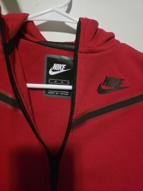 Nike Red Hooded Zip-Up Jacket with Black Stripes